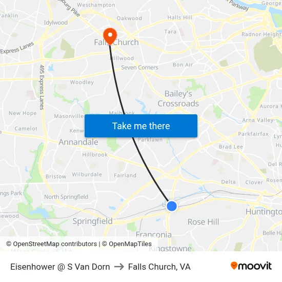 Eisenhower @ S Van Dorn to Falls Church, VA map