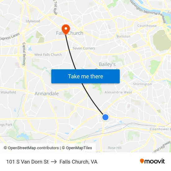 101 S Van Dorn St to Falls Church, VA map