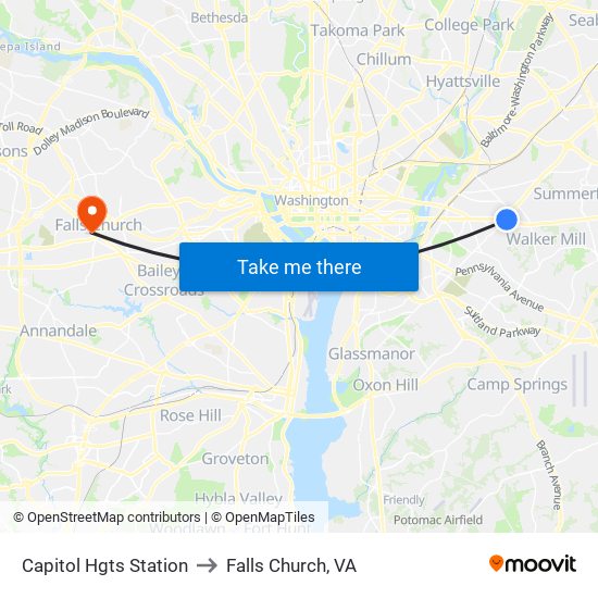 Capitol Hgts Station to Falls Church, VA map