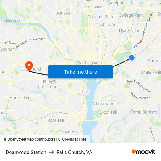 Deanwood Station to Falls Church, VA map