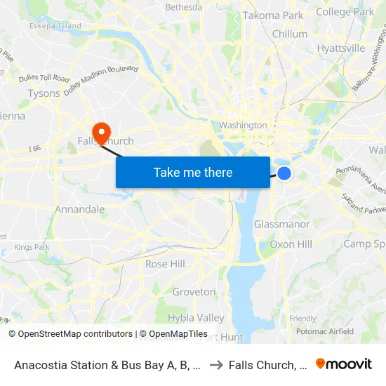 Anacostia Station & Bus Bay A, B, C, D to Falls Church, VA map