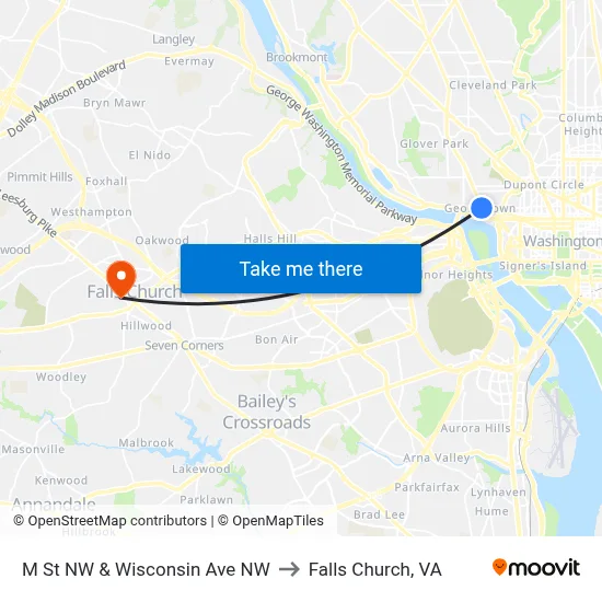M St NW & Wisconsin Ave NW to Falls Church, VA map