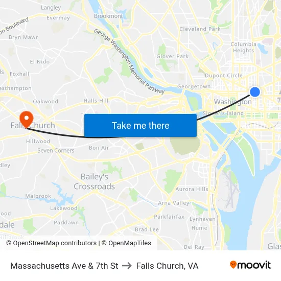 Massachusetts Ave & 7th St to Falls Church, VA map