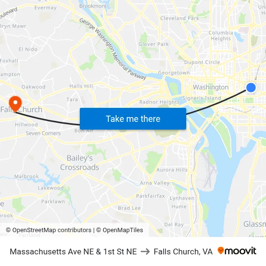 Massachusetts Ave NE & 1st St NE to Falls Church, VA map