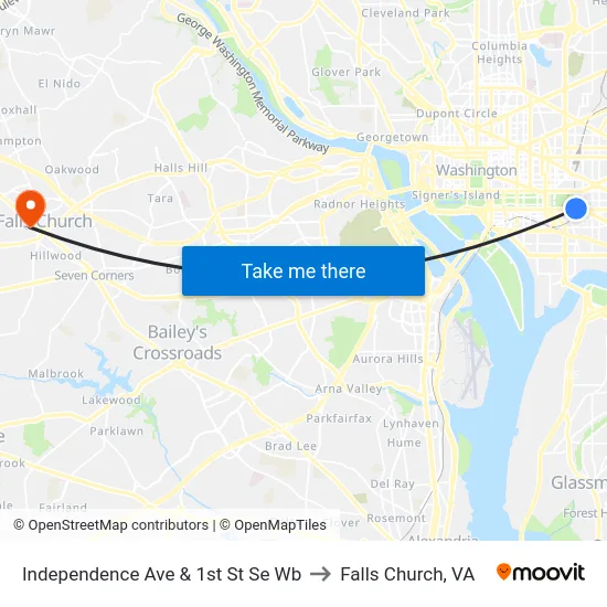 Independence Ave & 1st St Se Wb to Falls Church, VA map