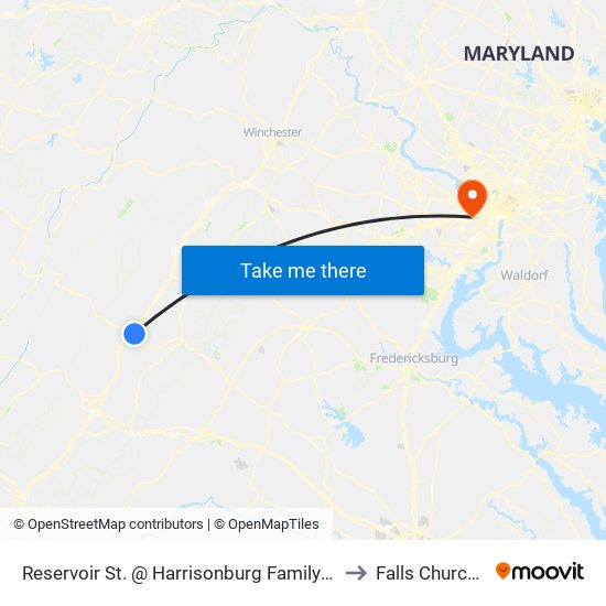 Reservoir St. @ Harrisonburg Family Practice to Falls Church, VA map