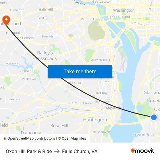 Oxon Hill Park & Ride to Falls Church, VA map