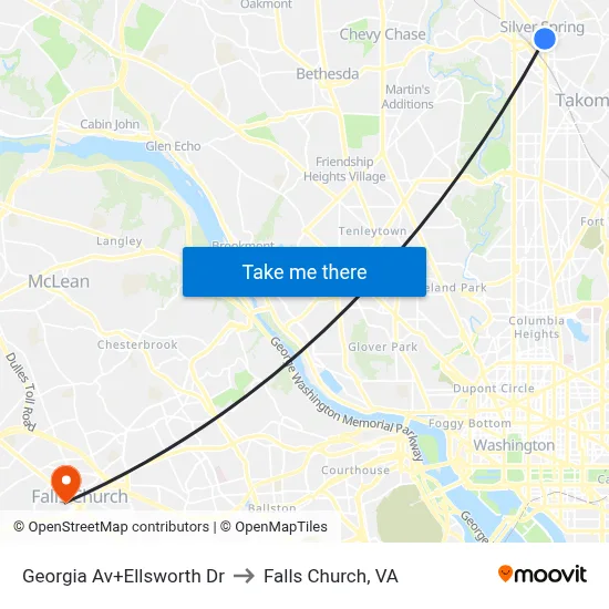 Georgia Av+Ellsworth Dr to Falls Church, VA map