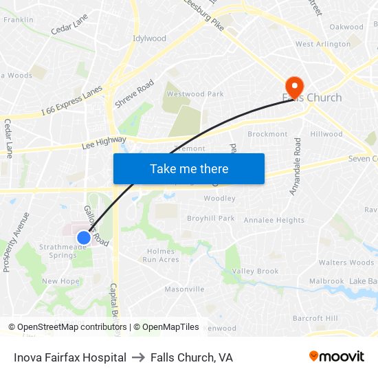 Inova Fairfax Hospital to Falls Church, VA map