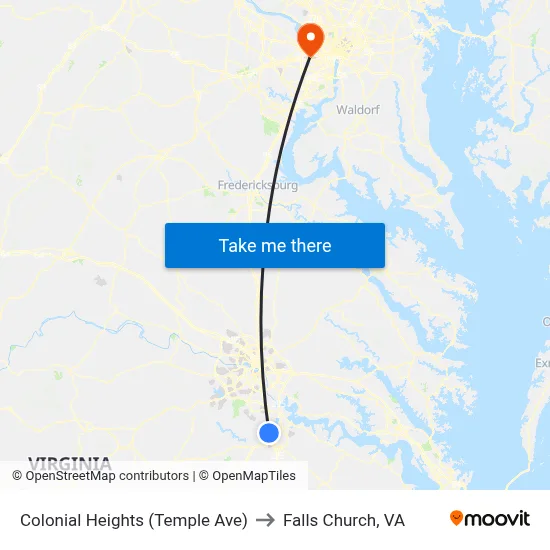 Colonial Heights (Temple Ave) to Falls Church, VA map
