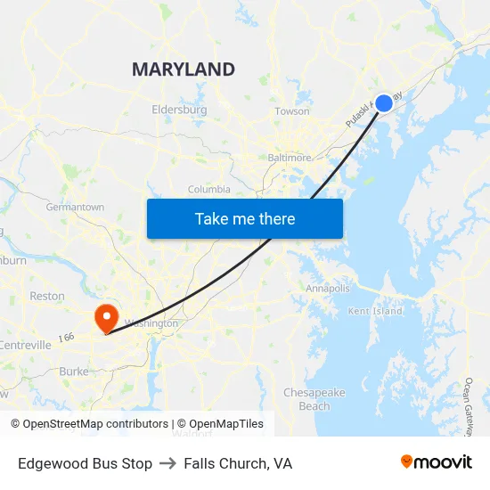 Edgewood Bus Stop to Falls Church, VA map