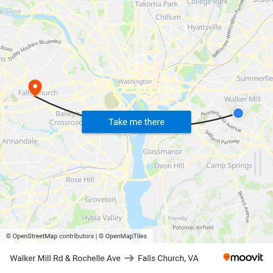 Walker Mill Rd & Rochelle Ave to Falls Church, VA map