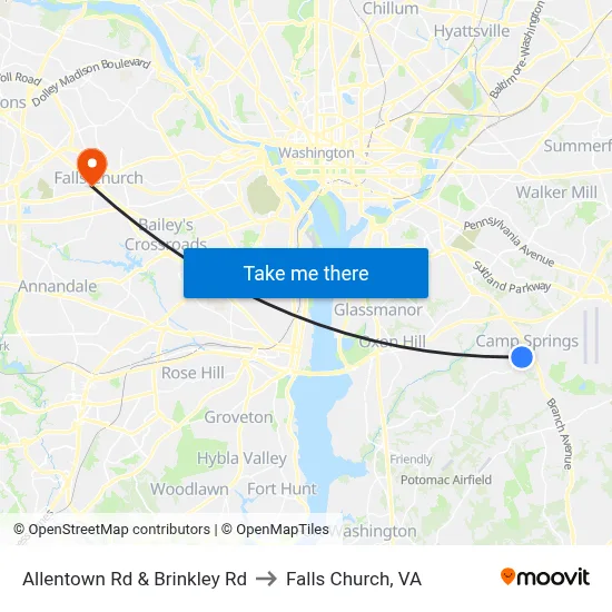 Allentown Rd & Brinkley Rd to Falls Church, VA map