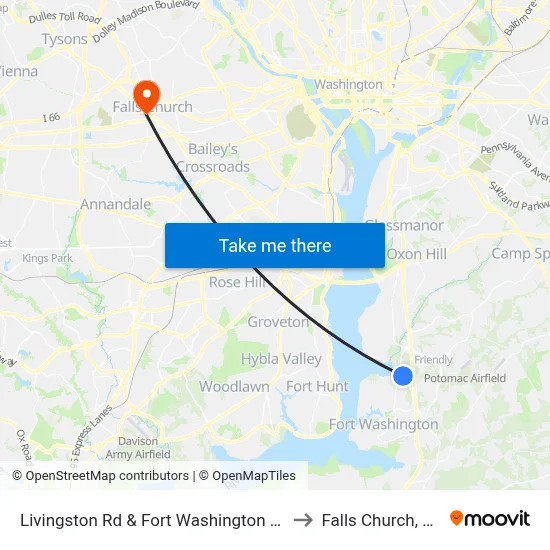 Livingston Rd & Fort Washington Rd to Falls Church, VA map
