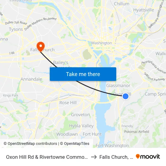 Oxon Hill Rd & Rivertowne Commons M to Falls Church, VA map