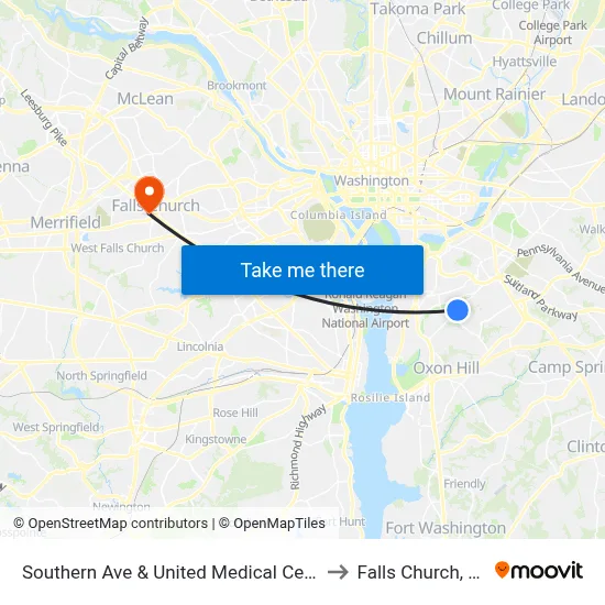 Southern Ave & United Medical Cente to Falls Church, VA map