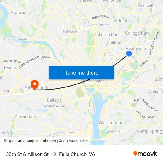 38th St & Allison St to Falls Church, VA map