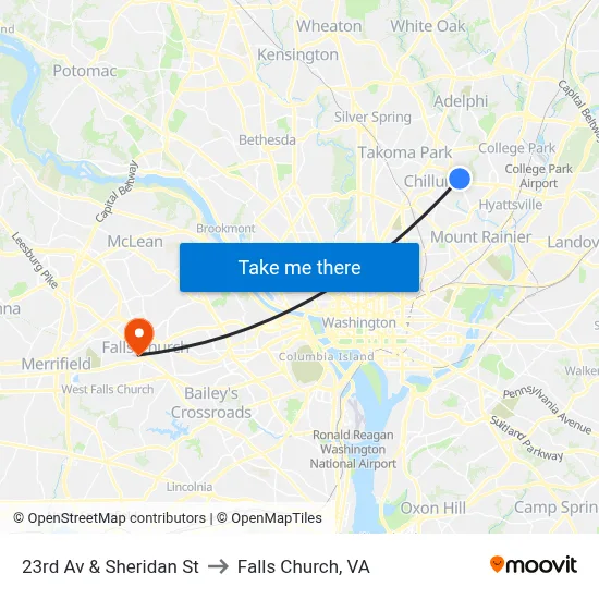 23rd Av & Sheridan St to Falls Church, VA map