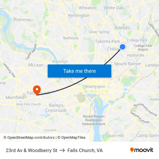 23rd Av & Woodberry St to Falls Church, VA map