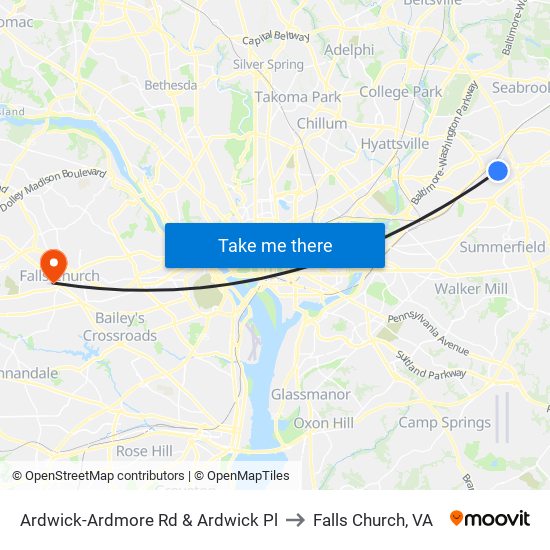 Ardwick-Ardmore Rd & Ardwick Pl to Falls Church, VA map