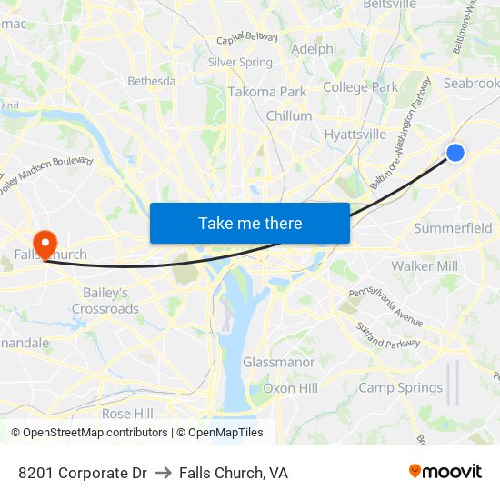 8201 Corporate Dr to Falls Church, VA map