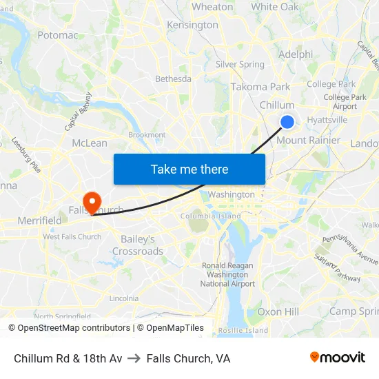 Chillum Rd & 18th Av to Falls Church, VA map