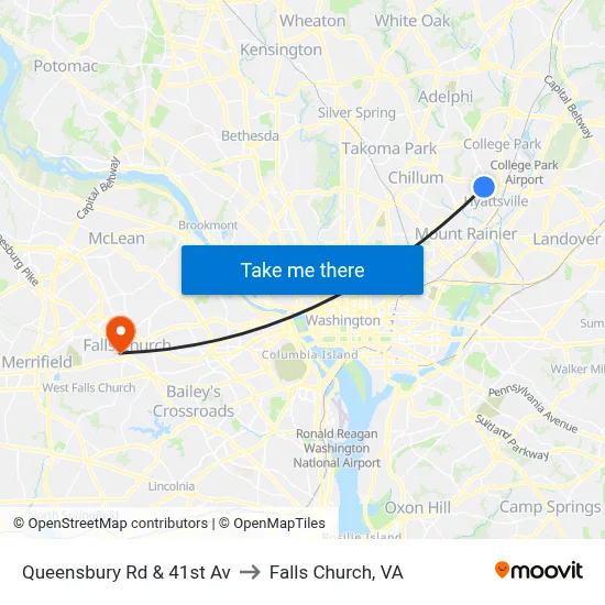 Queensbury Rd & 41st Av to Falls Church, VA map