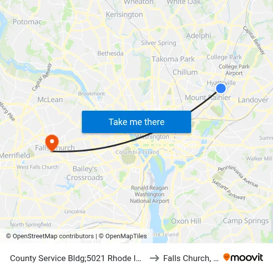 County Service Bldg;5021 Rhode Island to Falls Church, VA map