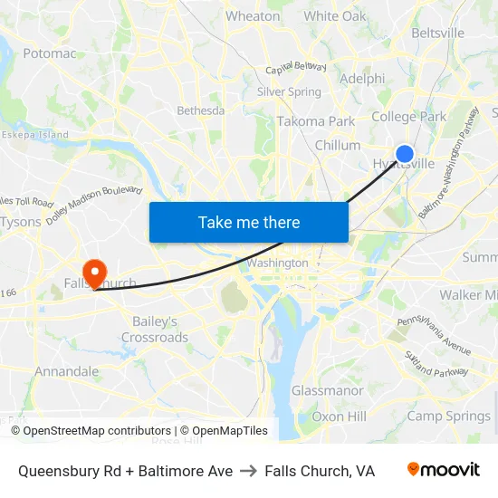 Queensbury Rd + Baltimore Ave to Falls Church, VA map