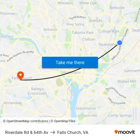 Riverdale Rd & 64th Av to Falls Church, VA map