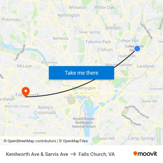 Kenilworth Ave & Sarvis Ave to Falls Church, VA map