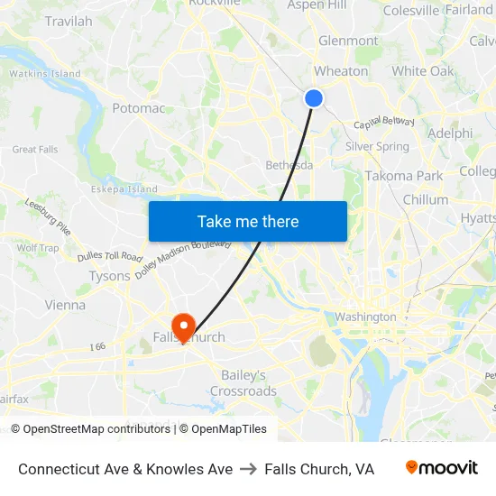 Connecticut Ave & Knowles Ave to Falls Church, VA map