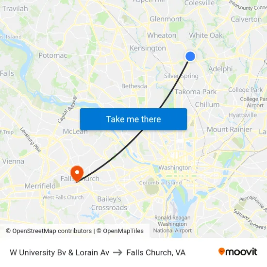 W University Bv & Lorain Av to Falls Church, VA map