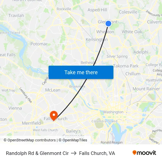 Randolph Rd & Glenmont Cir to Falls Church, VA map