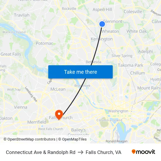 Connecticut Ave & Randolph Rd to Falls Church, VA map