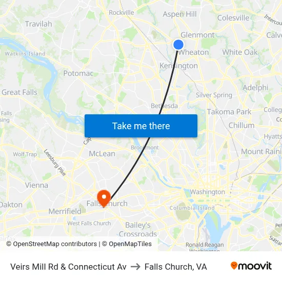 Veirs Mill Rd & Connecticut Av to Falls Church, VA map