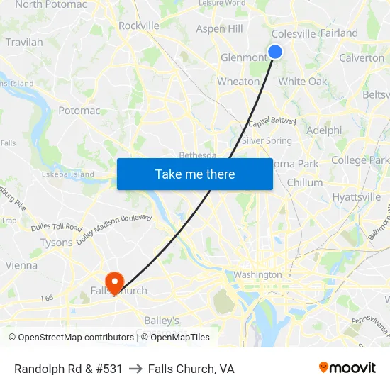 Randolph Rd & #531 to Falls Church, VA map