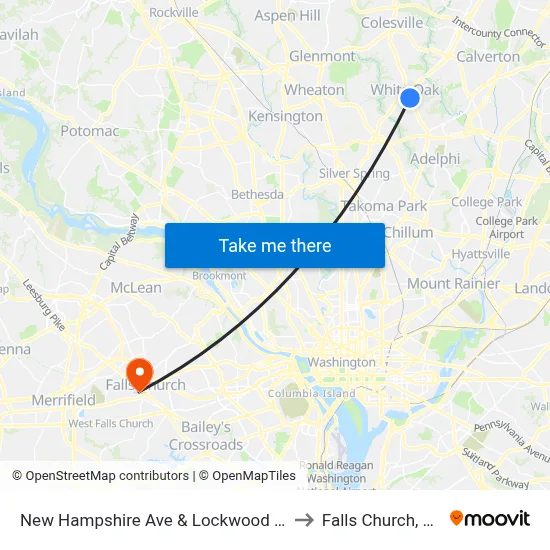 New Hampshire Ave & Lockwood Dr to Falls Church, VA map