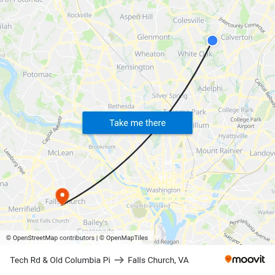 Tech Rd & Old Columbia Pi to Falls Church, VA map