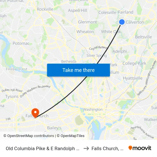 Old Columbia Pike & E Randolph Rd to Falls Church, VA map
