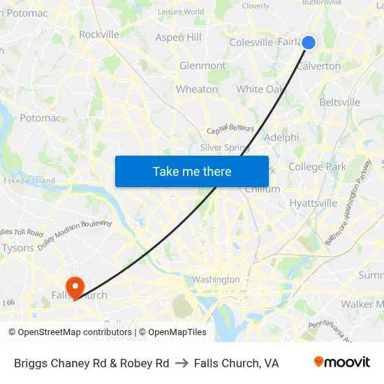 Briggs Chaney Rd & Robey Rd to Falls Church, VA map