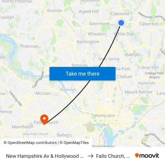 New Hampshire Av & Hollywood Av to Falls Church, VA map