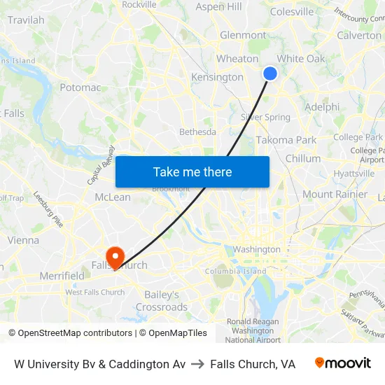 W University Bv & Caddington Av to Falls Church, VA map