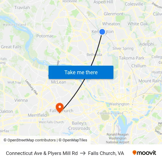 Connecticut Ave & Plyers Mill Rd to Falls Church, VA map
