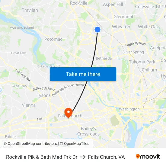 Rockville Pik & Beth Med Prk Dr to Falls Church, VA map