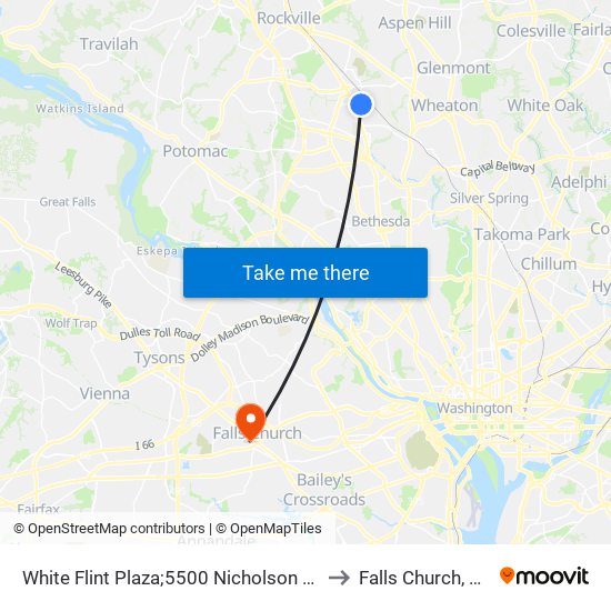 White Flint Plaza;5500 Nicholson La to Falls Church, VA map