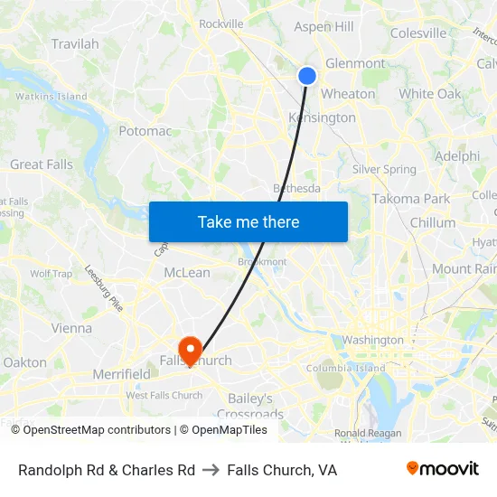 Randolph Rd & Charles Rd to Falls Church, VA map