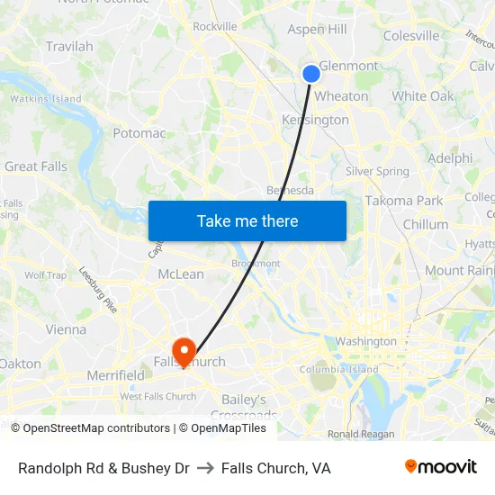 Randolph Rd & Bushey Dr to Falls Church, VA map