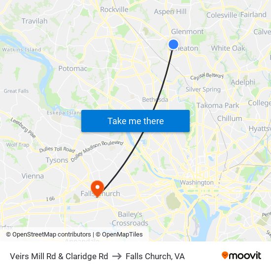 Veirs Mill Rd & Claridge Rd to Falls Church, VA map