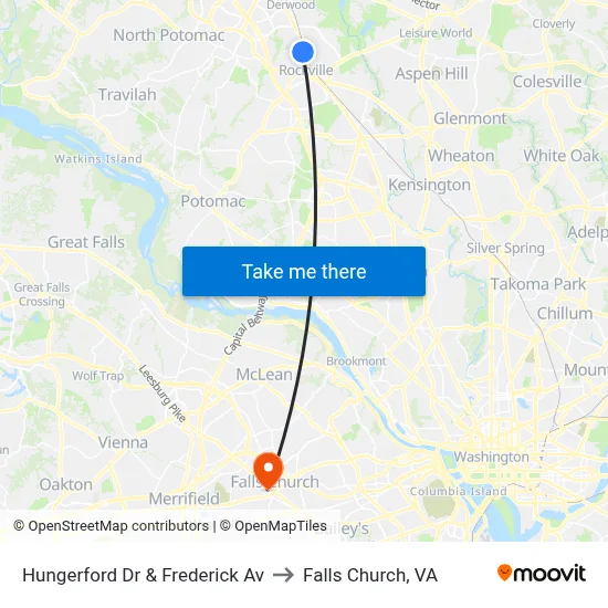 Hungerford Dr & Frederick Av to Falls Church, VA map